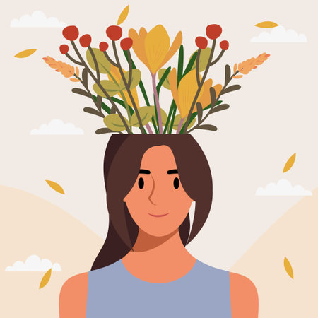 Flat design vector illustration concept of woman with flowers in her head.のイラスト素材