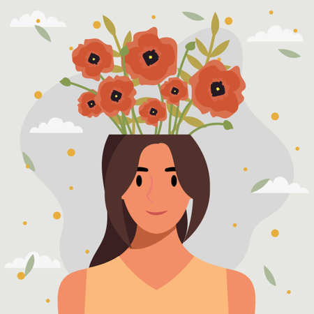 Flat design vector illustration concept of woman with flowers in her head.のイラスト素材