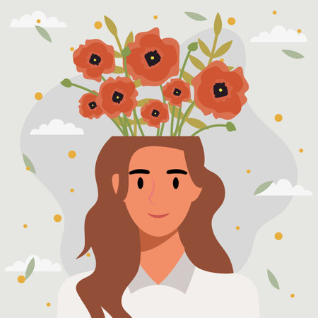 Flat design vector illustration concept of woman with flowers in her head.のイラスト素材