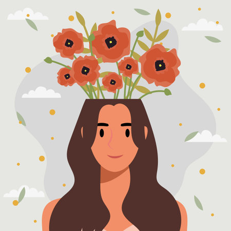 Flat design vector illustration concept of woman with flowers in her head.のイラスト素材