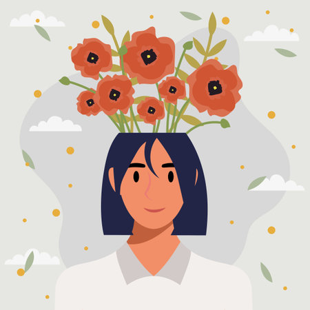 Flat design vector illustration concept of woman with flowers in her head.のイラスト素材