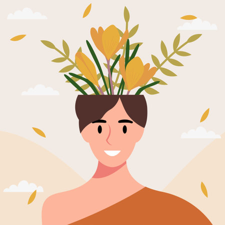 Flat design vector illustration concept of woman with flowers in her head.のイラスト素材