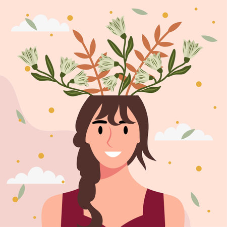 Flat design vector illustration concept of woman with flowers in her head.のイラスト素材