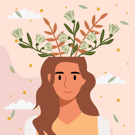 Flat design vector illustration concept of woman with flowers in her head.のイラスト素材