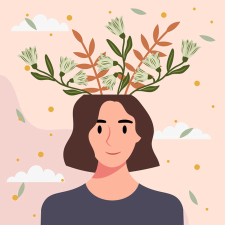 Flat design vector illustration concept of woman with flowers in her head.のイラスト素材