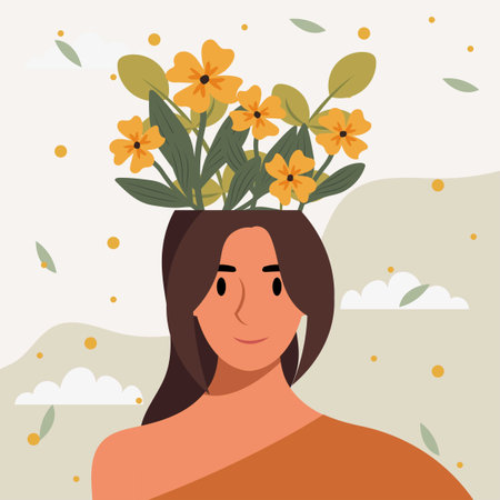Flat design vector illustration concept of woman with flowers in her head.のイラスト素材