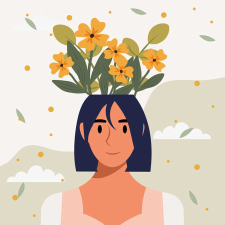Flat design vector illustration concept of woman with flowers in her head.のイラスト素材