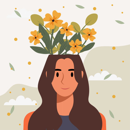 Flat design vector illustration concept of woman with flowers in her head.のイラスト素材
