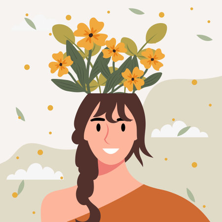 Flat design vector illustration concept of woman with flowers in her head.のイラスト素材
