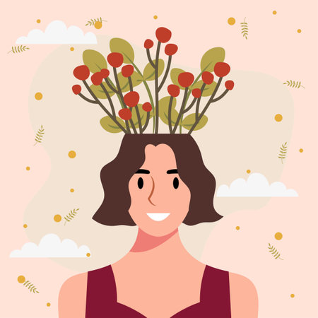 Flat design vector illustration concept of woman with flowers in her head.