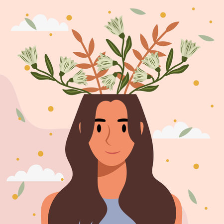 Flat design vector illustration concept of woman with flowers in her head.のイラスト素材