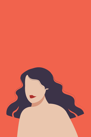 Beautiful woman with long hair and red lips. Vector illustration.のイラスト素材