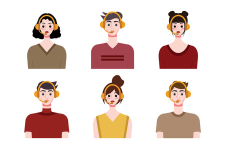 Set of young people with different hairstyles. Flat style vector illustration.のイラスト素材