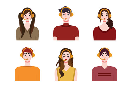 Set of young people with different hairstyles. Flat style vector illustration.のイラスト素材