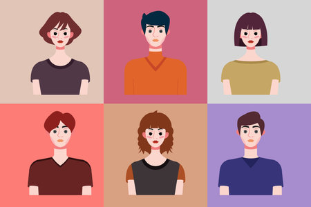 Set of avatars of young people in flat style. Vector illustrationのイラスト素材