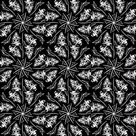 seamless pattern with flower in the middle and skulls with mustache and beard in hatsの写真素材