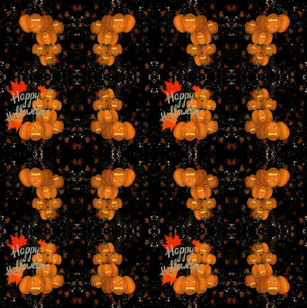 halloween theme pumpkin pattern with happy halloween captionの写真素材