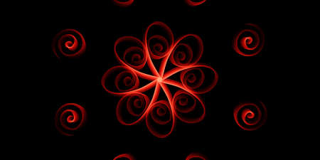 seamless pattern on a black background with red glowing lines in the form of a flowerの写真素材