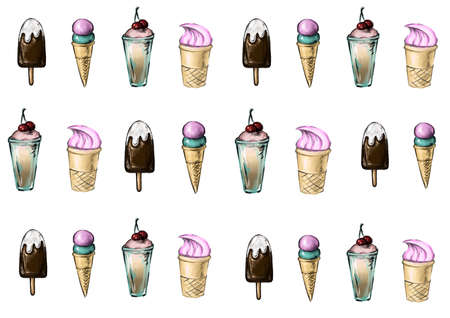 4 types of ice cream repeat as a patternの写真素材