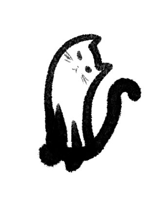 stylized cat in a sitting position on a white backgroundの写真素材