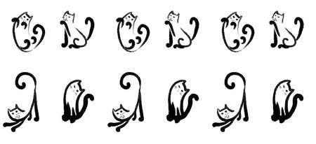Cats , pattern of cats in different posesの写真素材