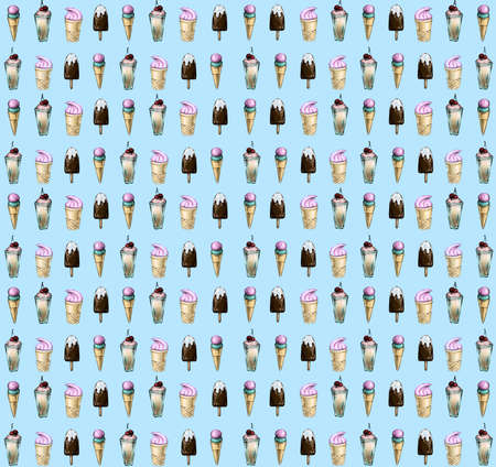 ice cream pattern, small details. Blue backgroundの写真素材
