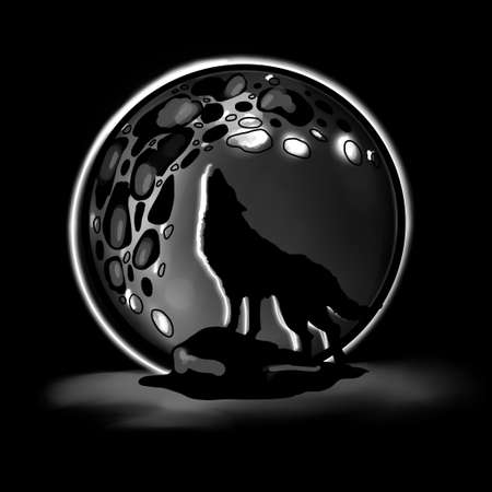 howling wolf on the background of the moon, black and white colorsの写真素材