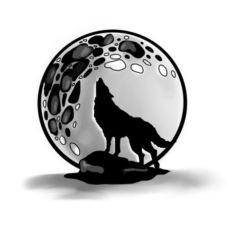 howling wolf against the backdrop of a huge moonの写真素材