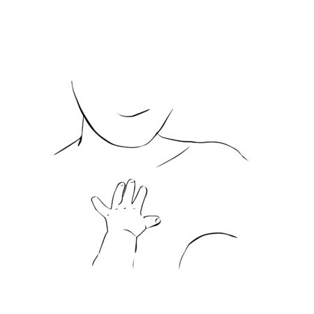 Breast feeding outline illustration. Small arm of baby lies on mom. Happy maternityのイラスト素材