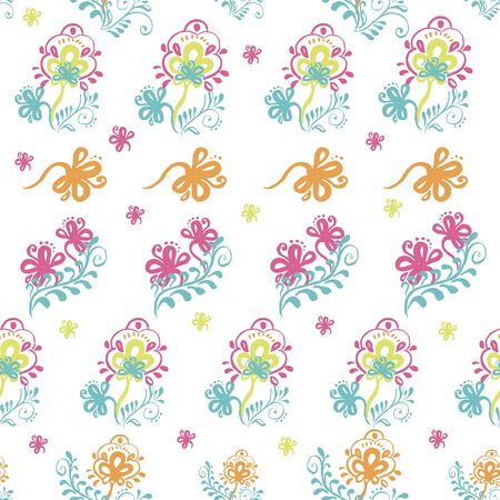 Colorful Vector seamless pattern with stylised floral ornament on white backgroundのイラスト素材