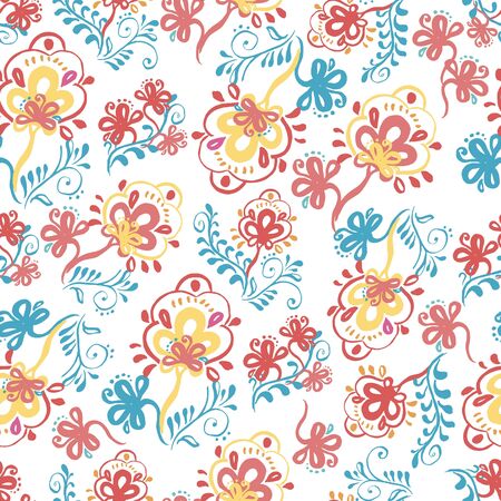 Colorful Vector seamless pattern with stylised floral ornament on white backgroundのイラスト素材