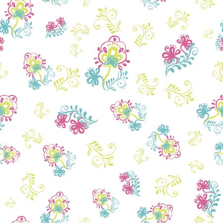Colorful Vector seamless pattern with stylised floral ornament on white backgroundのイラスト素材