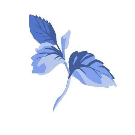 Branch with leaves isolated. Stylized floral in indigo colors. vector element design for greeting, wedding, textile pattern design. Folk art.のイラスト素材