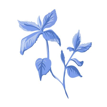 RGBBranch with leaves isolated. Stylized floral in indigo colors. vector element design for greeting, wedding, textile pattern design. Folk art.のイラスト素材