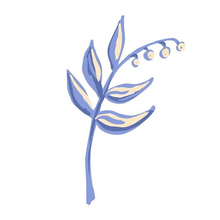 Branch with bud and leaves isolated.Lily of the Valley. Stylized floral in indigo colors. vector element design for greeting, wedding, textile pattern design. Folk art. Motif floralのイラスト素材