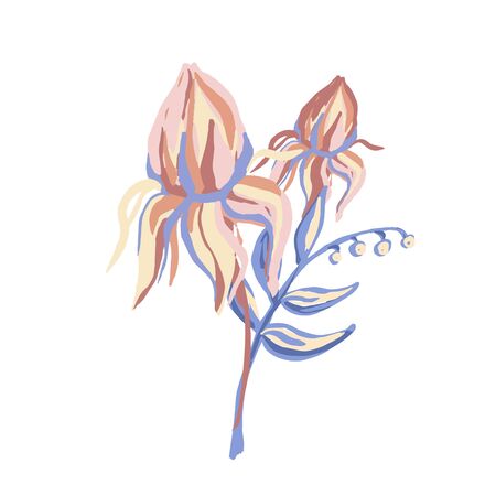 Colorful Stylized motif flower isolated on the white background. Bouquet. Vector illustration for greeting, wedding, floral design. Ornate. Orange, Yellow, Peach, Indigo, blue colorsのイラスト素材