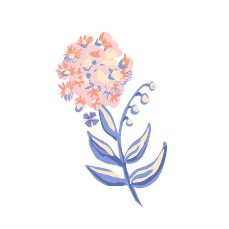 Stylized motif flower isolated on the white background. Lilly. Vector illustration for greeting, wedding, floral design. Ornate. Indigo, Orange, Yellow, Peach, blue colorsのイラスト素材