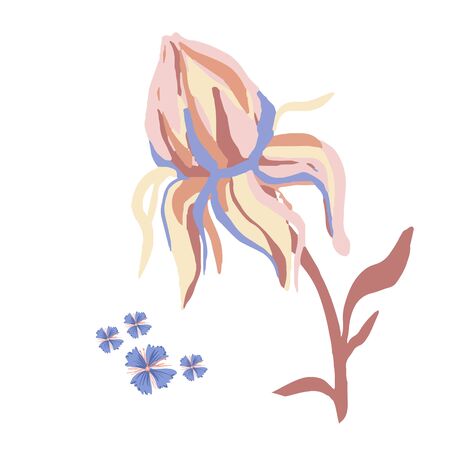 Stylized motif flower isolated on the white background. Bud of Peony. Vector illustration for greeting, wedding, floral design. Ornate. Indigo, Orange, Yellow, Peach, blue colorsのイラスト素材