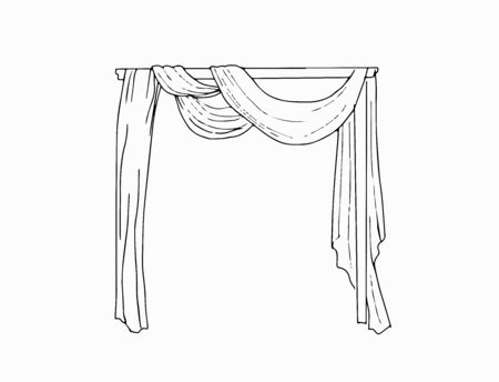 Wedding arch with curtain. Decoration. Design element. Vector sketch. Black on the white background.のイラスト素材