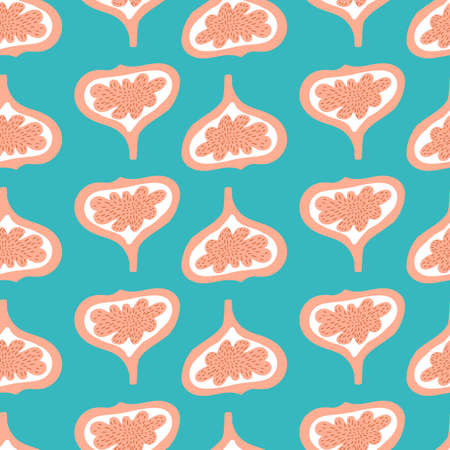 Seamless pattern on blue background. Cute pink fruits vector background. Bright summer illustration.のイラスト素材