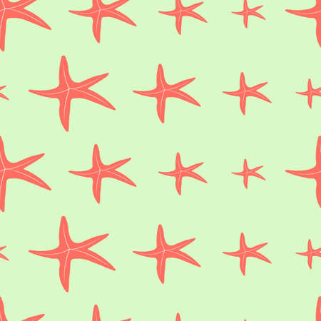 Vector pattern with shells. Beautiful red and green colors. Star fish for textiles, postcards and other products.のイラスト素材