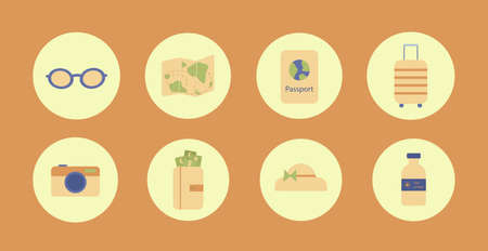 Travel Icons Set of elements eight. Modern flat icons vector collection in stylish colors of traveling, tourism and vacation. isolated.のイラスト素材