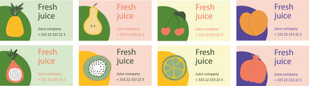 colorful posters. collection of fruits. Simple elements for social media, print. Hand drawn vector red, yellow and orange fruitsのイラスト素材