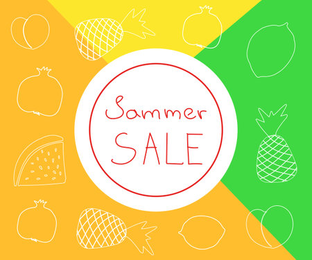 Summer sale, line fruits on the colorful background, isolated vector