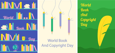 international literacy day with colorful postcards isolated on white backgroundのイラスト素材