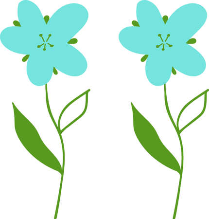 Vector white background with blue hand drawn daisyのイラスト素材