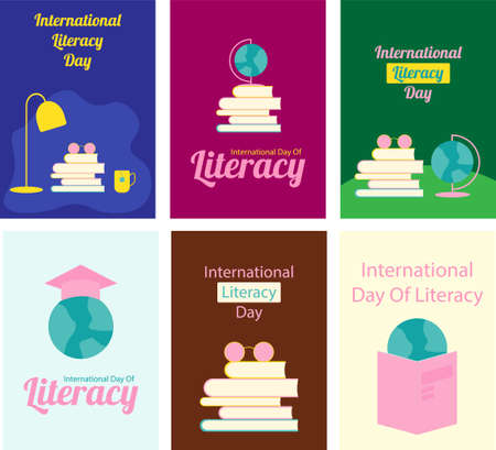 set of postcards for international literacy day isolated on white backgroundのイラスト素材