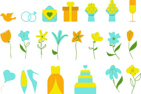 spring flowers. Vector design isolated elements set. Wedding summer collection for decoration, invitation, coverのイラスト素材