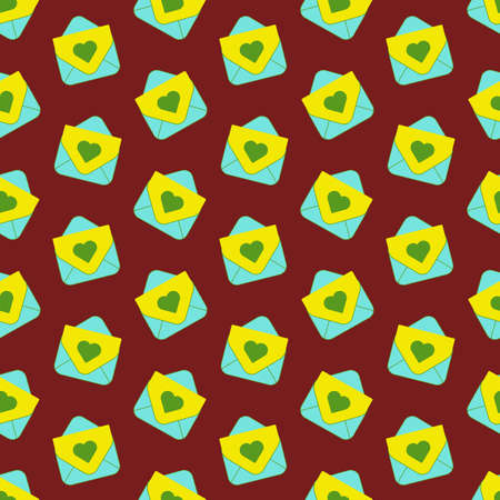 Love letters vector seamless pattern. Hand drawn colorful romantic background with envelopes, Mail for Valentines day, weddingのイラスト素材