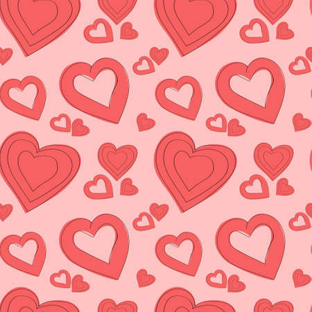 seamless pattern for valentine's day, endless repeating red hearts on the background, congratulations for lovers, vector illustration for printing on paper and fabricのイラスト素材